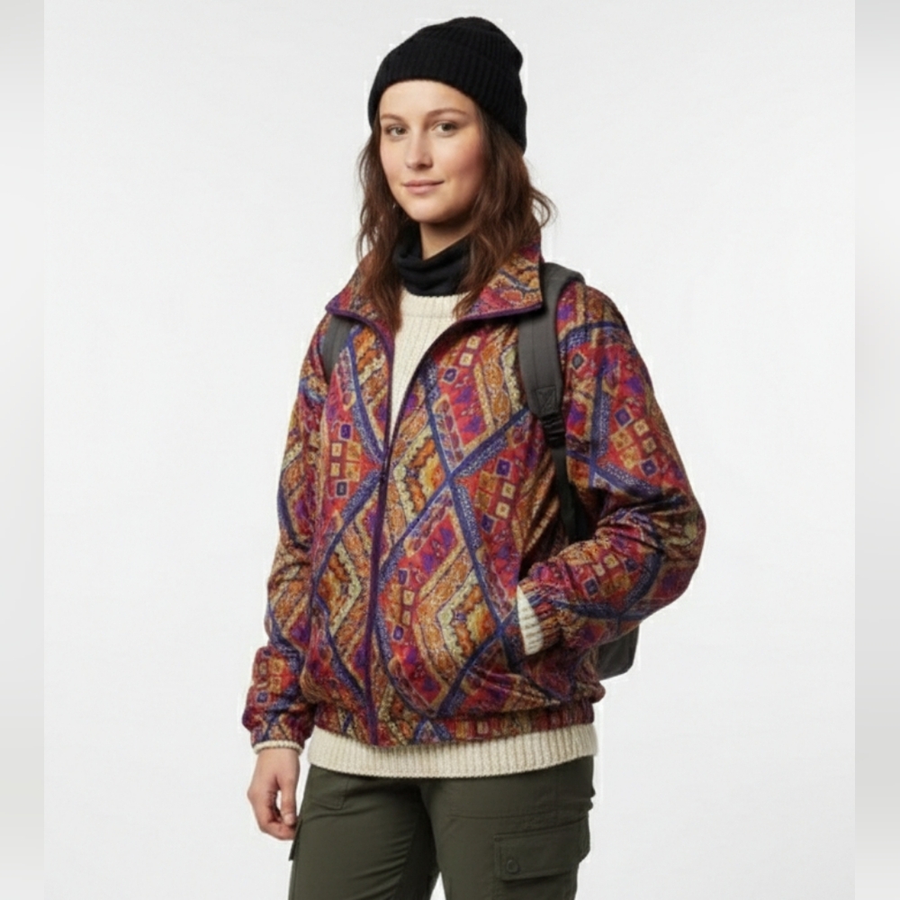 VTG Bold Spirit Nylon Jersey Lined Aztec Zip Windbreaker Gorpcore L